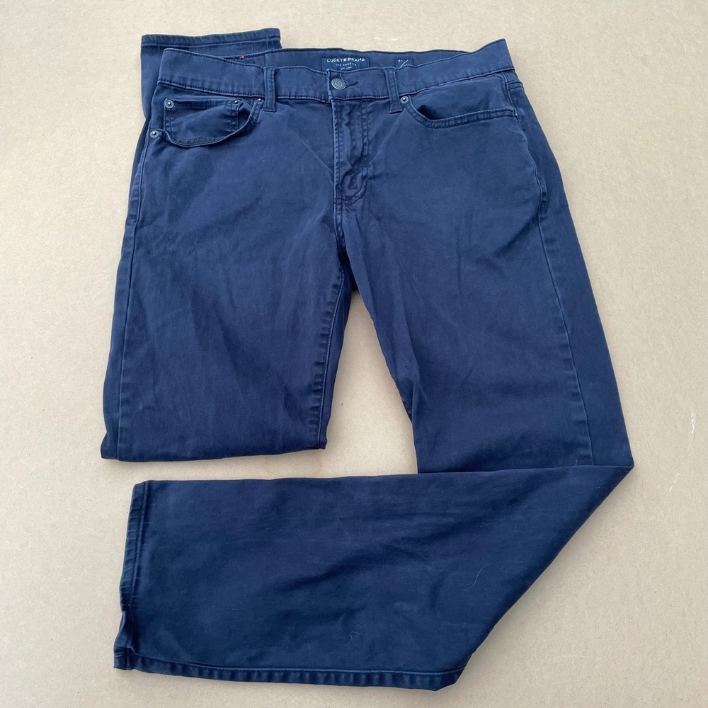 Lucky Brand 121 Slim Straight Pants Mens 31x30 Navy Blue Casual Chino Trousers